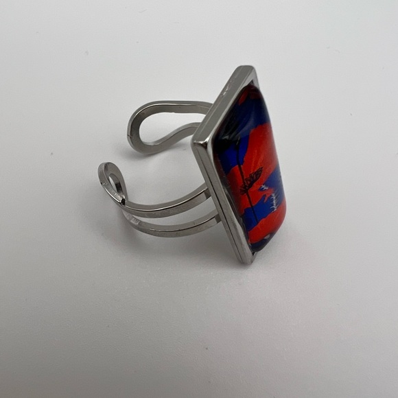 Floral Retro Rectangular Statement Rings, Cottagecore Flower Rings - Picture 11 of 16